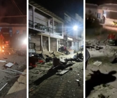 VIDEO Fuerte explosión de moto-bomba en Briceño, un policía lesionado y daños a la estación