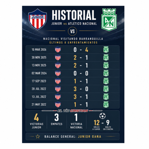 Junior vs Nacional: historial reciente favorece al Tiburón, pero el último duelo dejó una goleada verdolaga